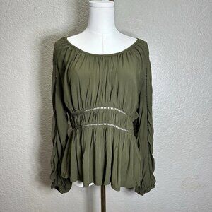 old navy Top womens size L Ladder-Lace Scoop Neck Long-Sleeve Lace-Trim green